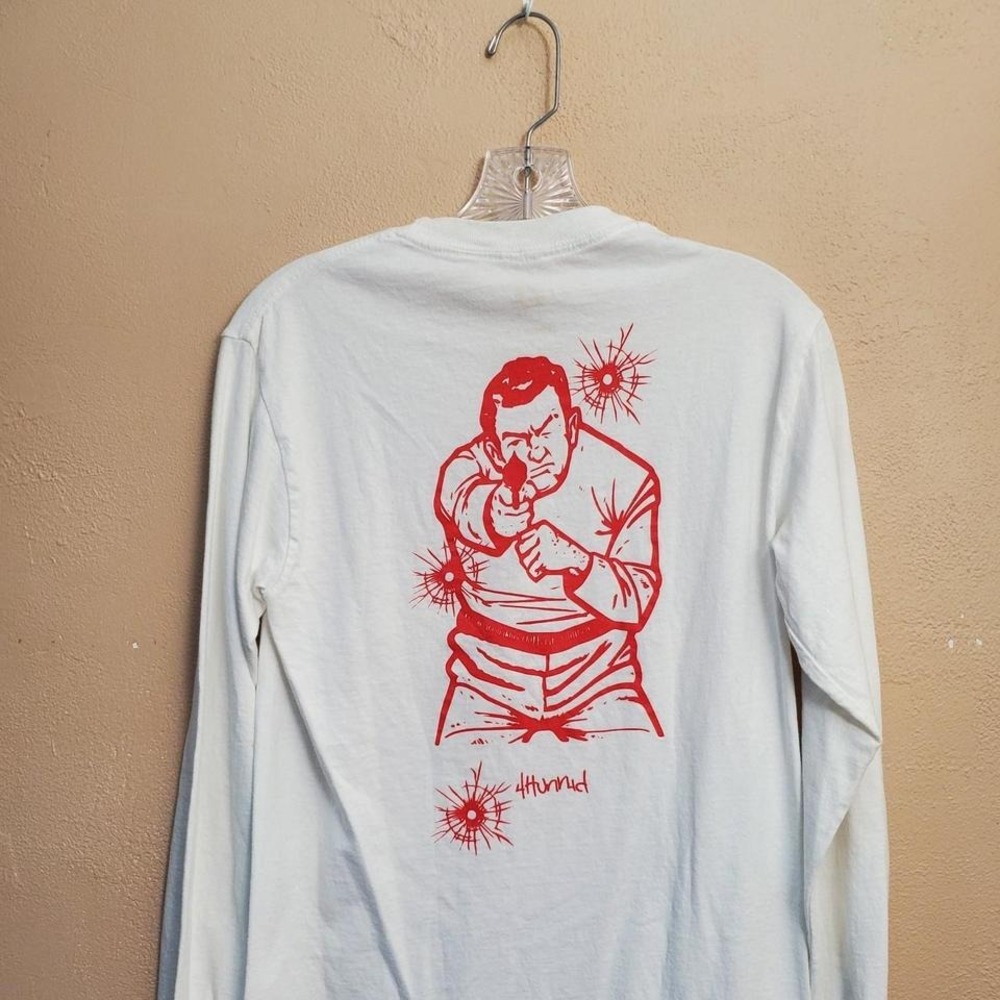 4hunnid White and red long sleeve shirt
